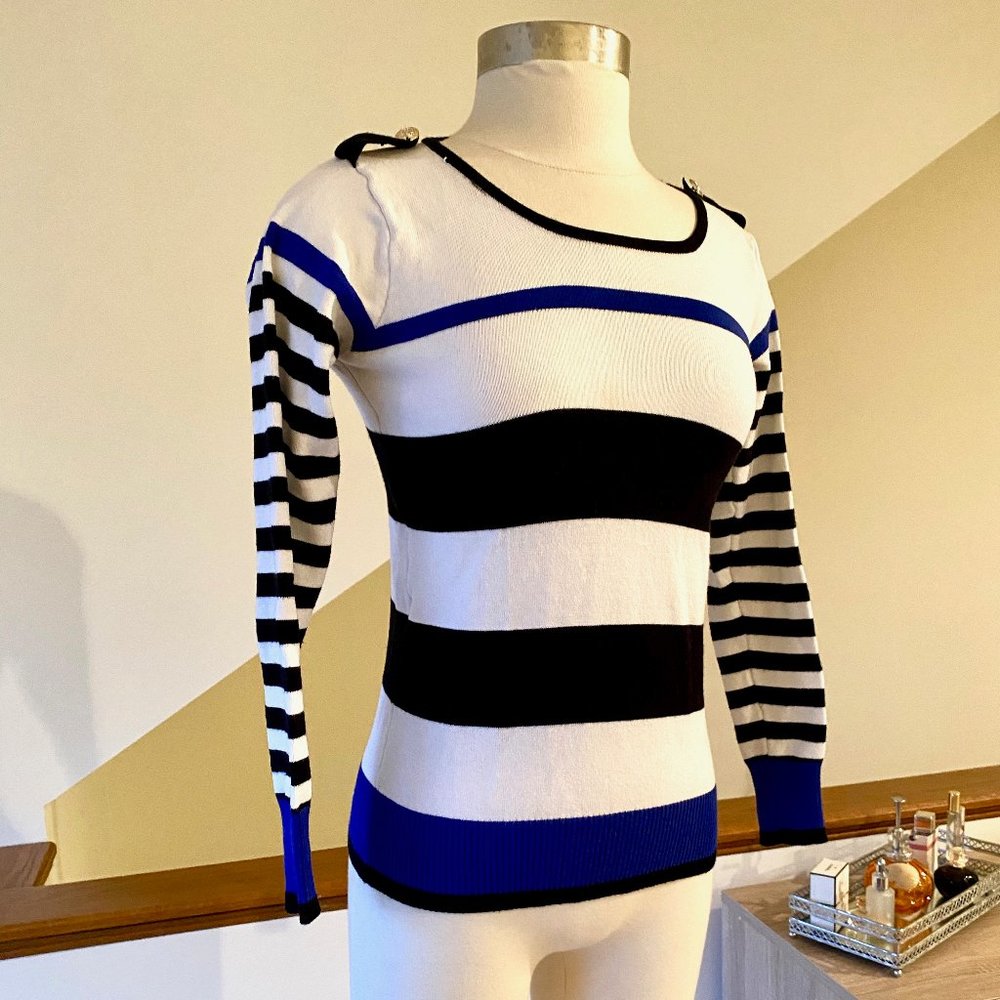 *3/$20* White, Black and Blue Striped Sweater